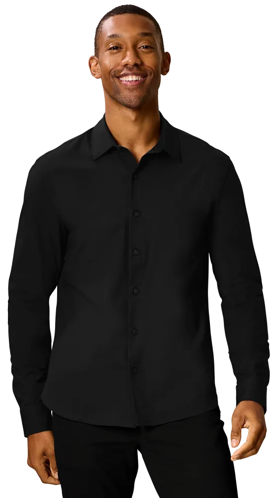 MENS 4-WAY STRETCH BUTTON FRONT – BLACK 2 EXTRA LARGE SOLID