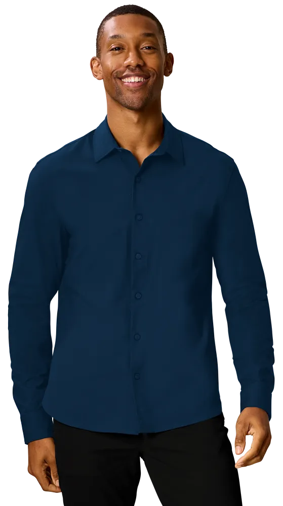 MENS 4-WAY STRETCH BUTTON FRONT – NAVY SMALL SOLID