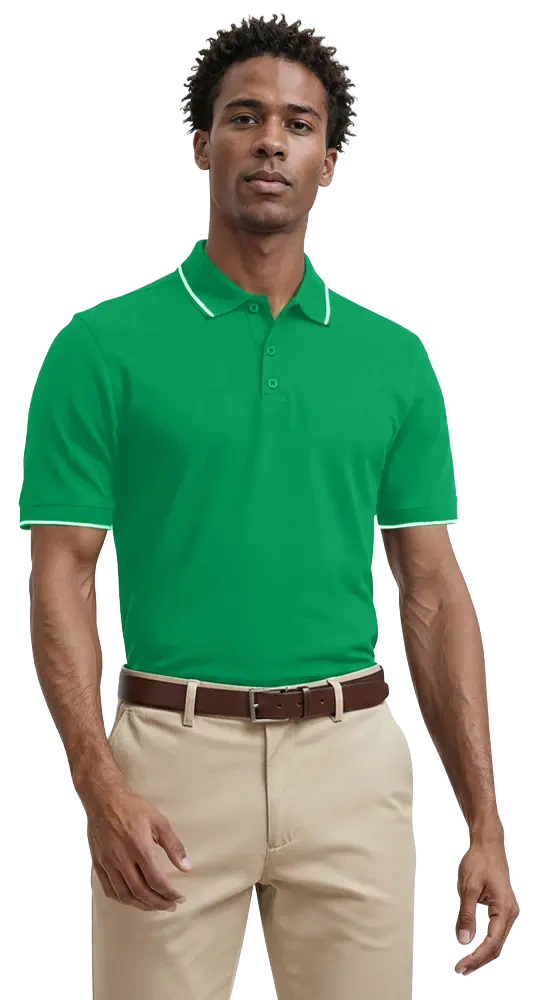 MENS WICKING PIPED POLO  -  KELLY 3 EXTRA LARGE SOLID