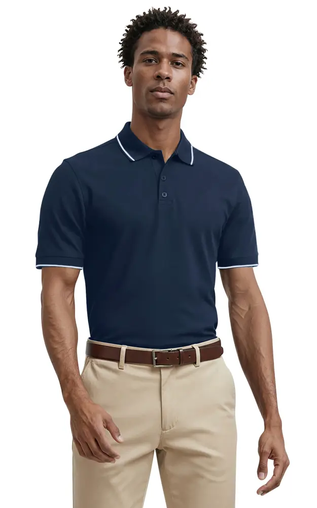 MENS WICKING PIPED POLO  -  NAVY 2 EXTRA LARGE SOLID