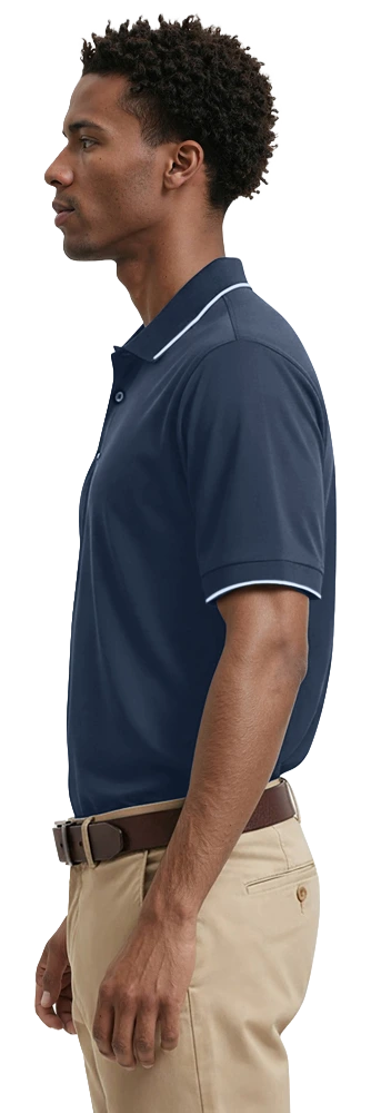 MENS WICKING PIPED POLO  -  NAVY 2 EXTRA LARGE SOLID