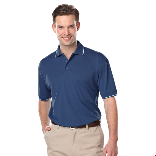 MENS WICKING PIPED POLO  -  NAVY 2 EXTRA LARGE SOLID