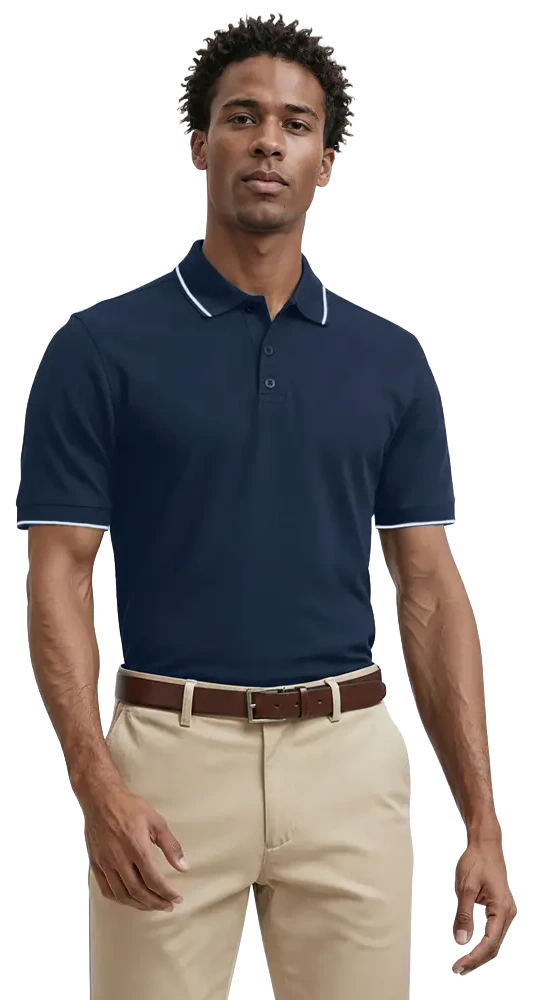 MENS WICKING PIPED POLO  -  NAVY 2 EXTRA LARGE SOLID