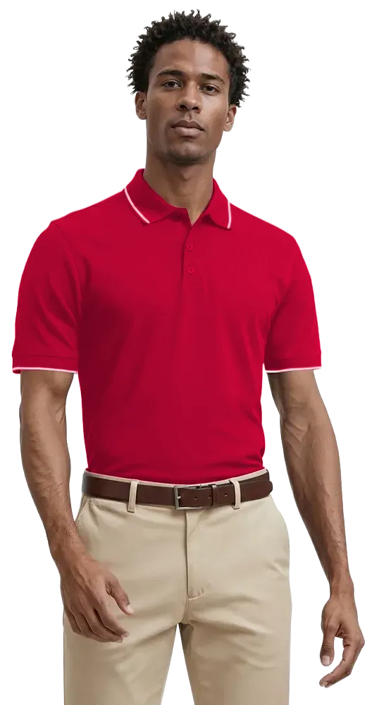 MENS WICKING PIPED POLO  -  RED 2 EXTRA LARGE SOLID