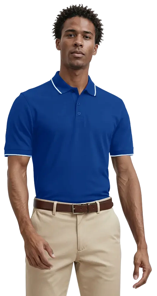 MENS WICKING PIPED POLO  -  ROYAL 2 EXTRA LARGE SOLID