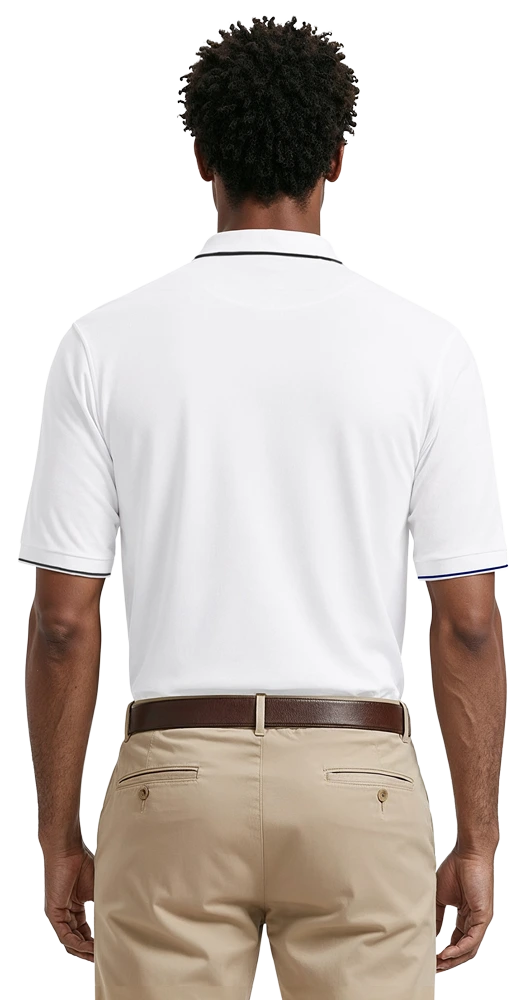 MENS WICKING PIPED POLO  -  WHITE 2 EXTRA LARGE SOLID