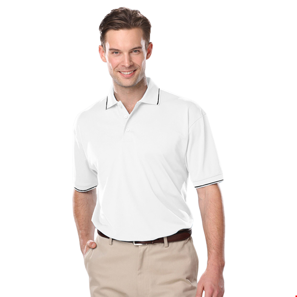 MENS WICKING PIPED POLO  -  WHITE 2 EXTRA LARGE SOLID