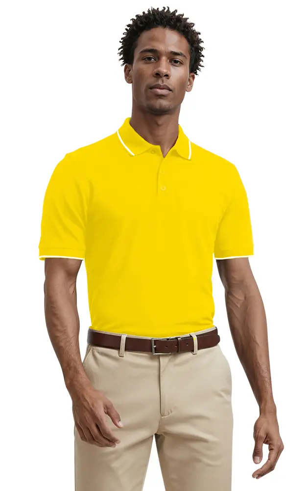 MENS WICKING PIPED POLO  -  YELLOW 2 EXTRA LARGE SOLID