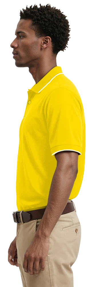 MENS WICKING PIPED POLO  -  YELLOW 2 EXTRA LARGE SOLID