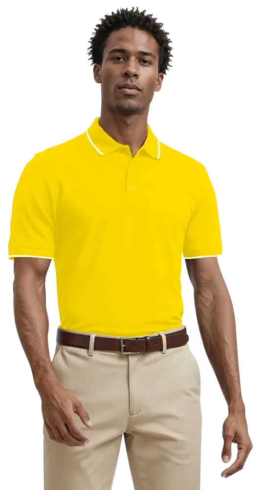 MENS WICKING PIPED POLO  -  YELLOW 2 EXTRA LARGE SOLID