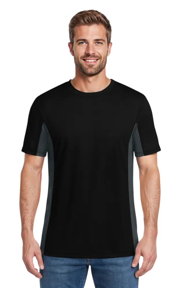 MENS COLORBLOCK WICKING TEE  -  BLACK 2 EXTRA LARGE SOLID
