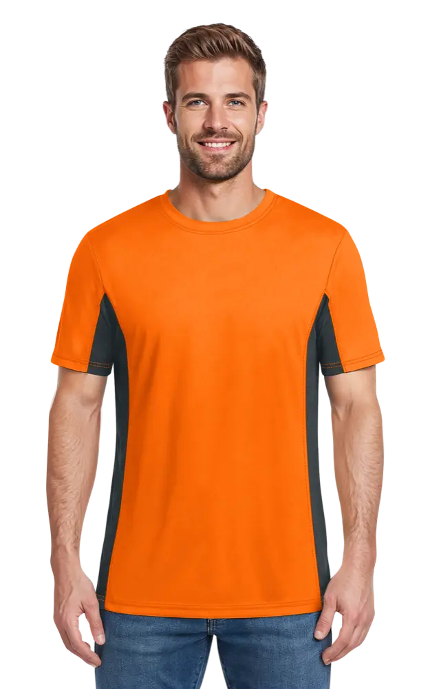 MENS COLORBLOCK WICKING TEE  -  SAFETY ORANGE 2 EXTRA LARGE SOLID