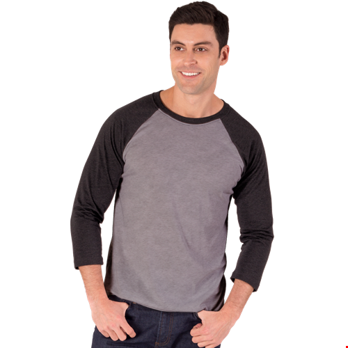 ADULT TRIBLEND 3/4 SLEEVE BASEBALL CREW NECK  -  BLACK 2 EXTRA LARGE TRIM GREY