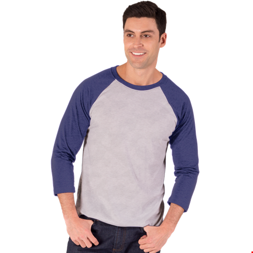 ADULT TRIBLEND 3/4 SLEEVE BASEBALL CREW NECK -  BLUE 2 EXTRA LARGE TRIM LIGHT GREY