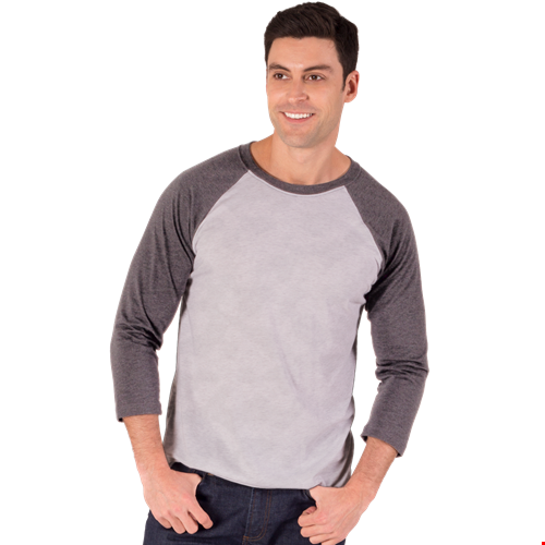 ADULT TRIBLEND 3/4 SLEEVE BASEBALL CREW NECK  -  GREY 2 EXTRA LARGE TRIM LIGHT GREY