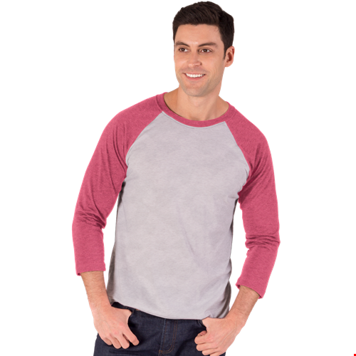 ADULT TRIBLEND 3/4 SLEEVE BASEBALL CREW NECK  -  RED 2 EXTRA LARGE TRIM LIGHT GREY