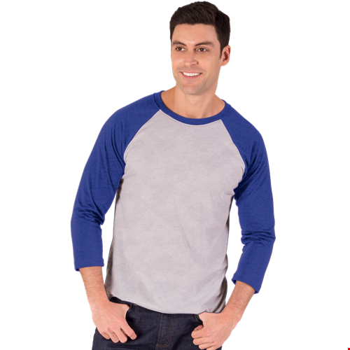 ADULT TRIBLEND 3/4 SLEEVE BASEBALL CREW NECK###  -  ROYAL 2 EXTRA LARGE TRIM LIGHT GREY