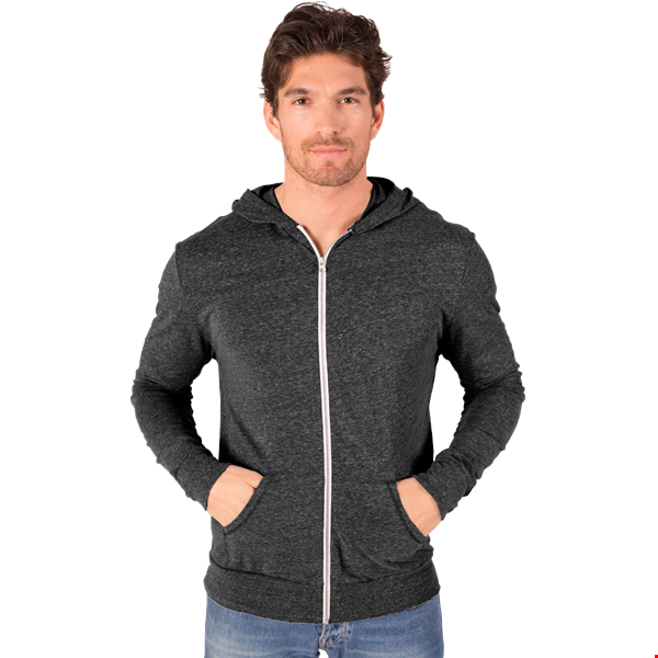 ADULT TRIBLEND ZIP FRONT HOODIE  -  BLACK 2 EXTRA LARGE SOLID