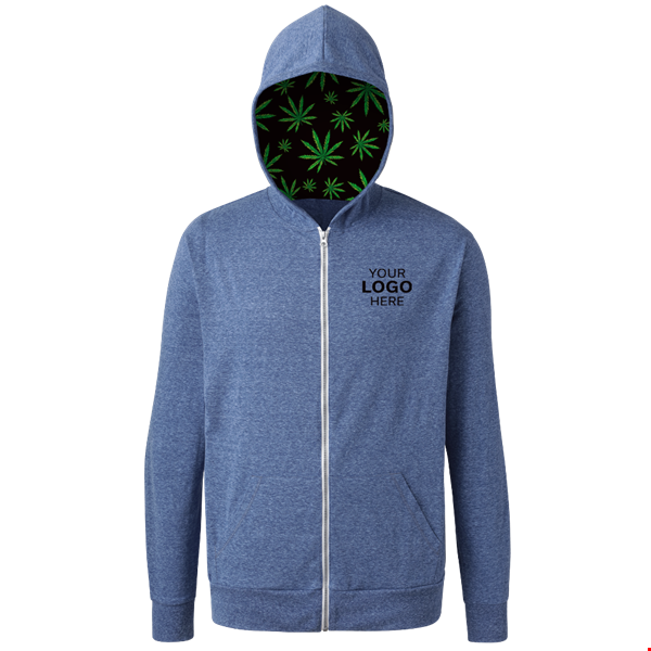 Cannabis Triblend Contrast Zip Front Hoodie BLUE 2 EXTRA LARGE SOLID