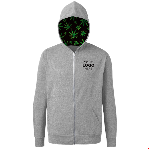 Cannabis Triblend Contrast Zip Front Hoodie LIGHT GREY 2 EXTRA LARGE SOLID