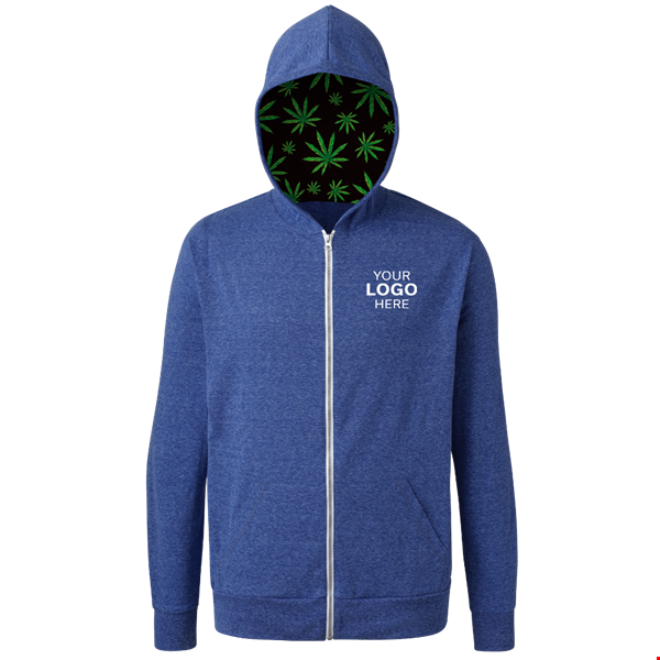 Cannabis Triblend Contrast Zip Front Hoodie ROYAL 2 EXTRA LARGE SOLID