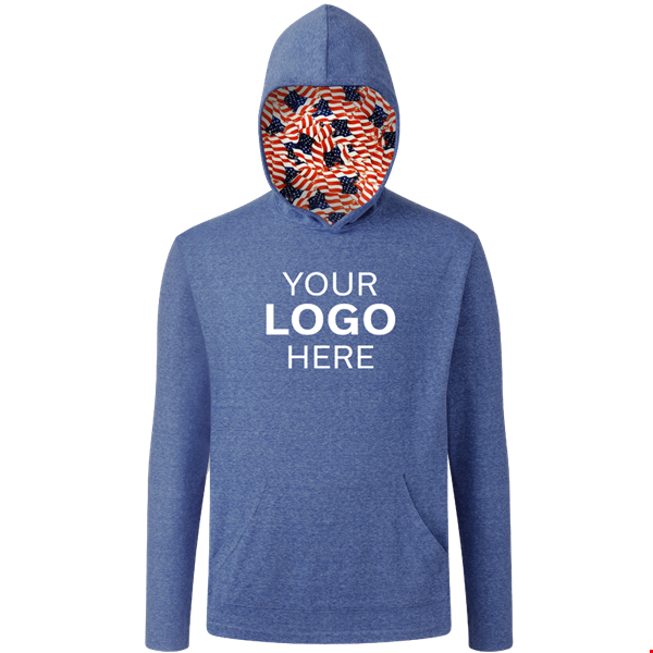 Americana Adult Triblend Pullover Hoodie BLUE 2 EXTRA LARGE SOLID