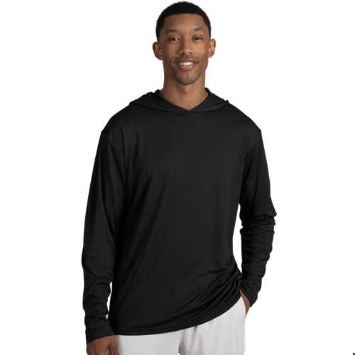 BLU-X-DRI LONG SLEEVE HOODED TEE BLACK 2 EXTRA LARGE SOLID