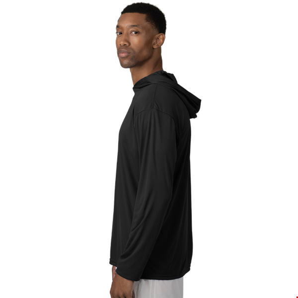 BLU-X-DRI LONG SLEEVE HOODED TEE BLACK 2 EXTRA LARGE SOLID