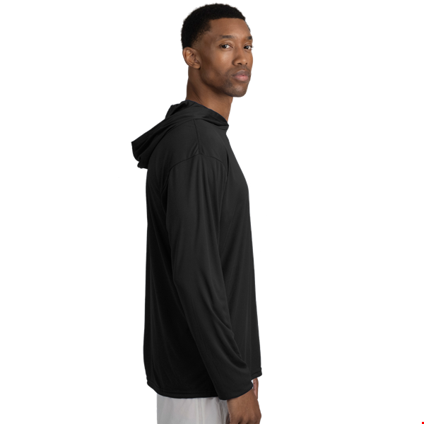 BLU-X-DRI LONG SLEEVE HOODED TEE BLACK 2 EXTRA LARGE SOLID