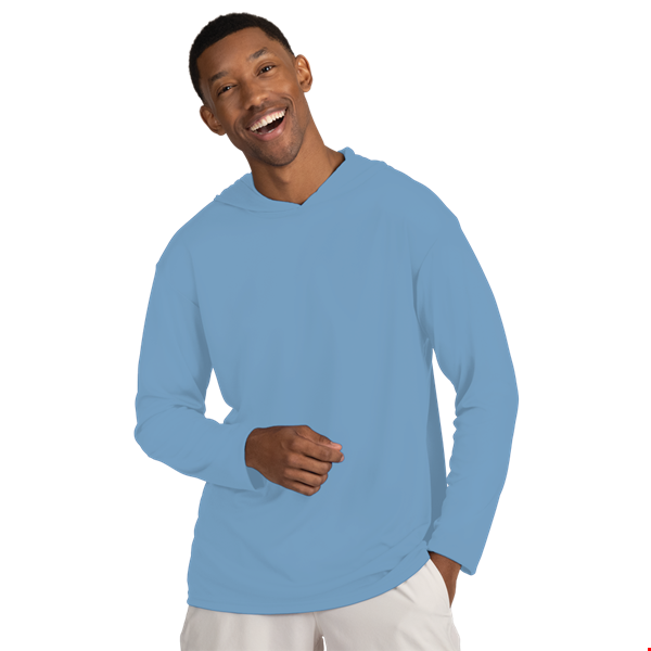 BLU-X-DRI LONG SLEEVE HOODED TEE LIGHT BLUE 2 EXTRA LARGE SOLID
