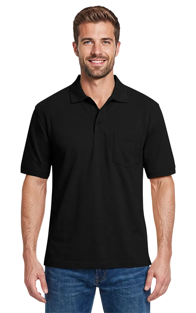 ADULT SOFT TOUCH POCKETED POLO  -  BLACK 2 EXTRA LARGE SOLID