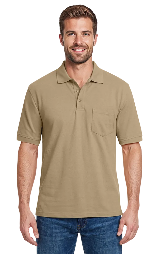 ADULT SOFT TOUCH POCKETED POLO  -  TAN 2 EXTRA LARGE SOLID