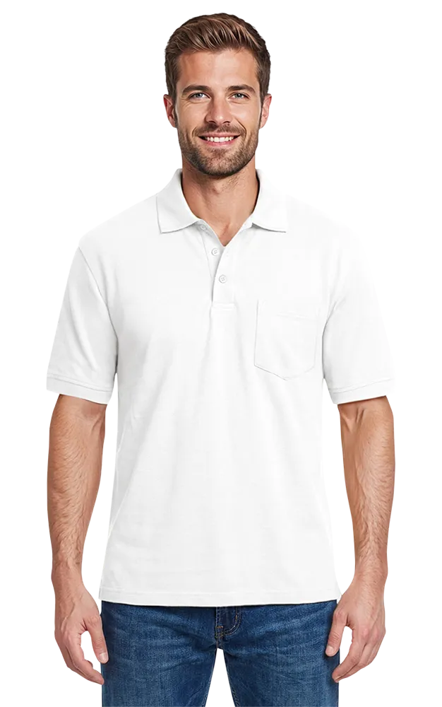ADULT SOFT TOUCH POCKETED POLO  -  WHITE 2 EXTRA LARGE SOLID
