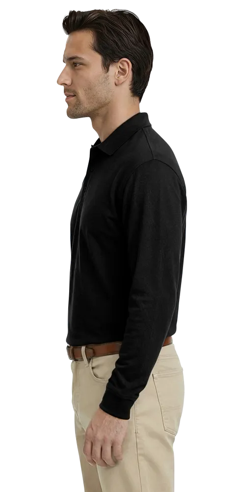 ADULT SOFT TOUCH LONG SLEEVE POLO  -  BLACK 2 EXTRA LARGE SOLID