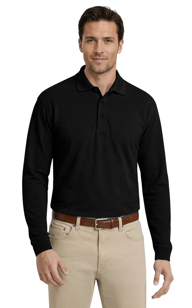 ADULT SOFT TOUCH LONG SLEEVE POLO  -  BLACK 2 EXTRA LARGE SOLID