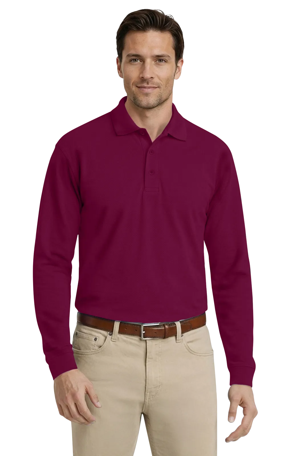 ADULT SOFT TOUCH LONG SLEEVE POLO  -  BURGUNDY 2 EXTRA LARGE SOLID