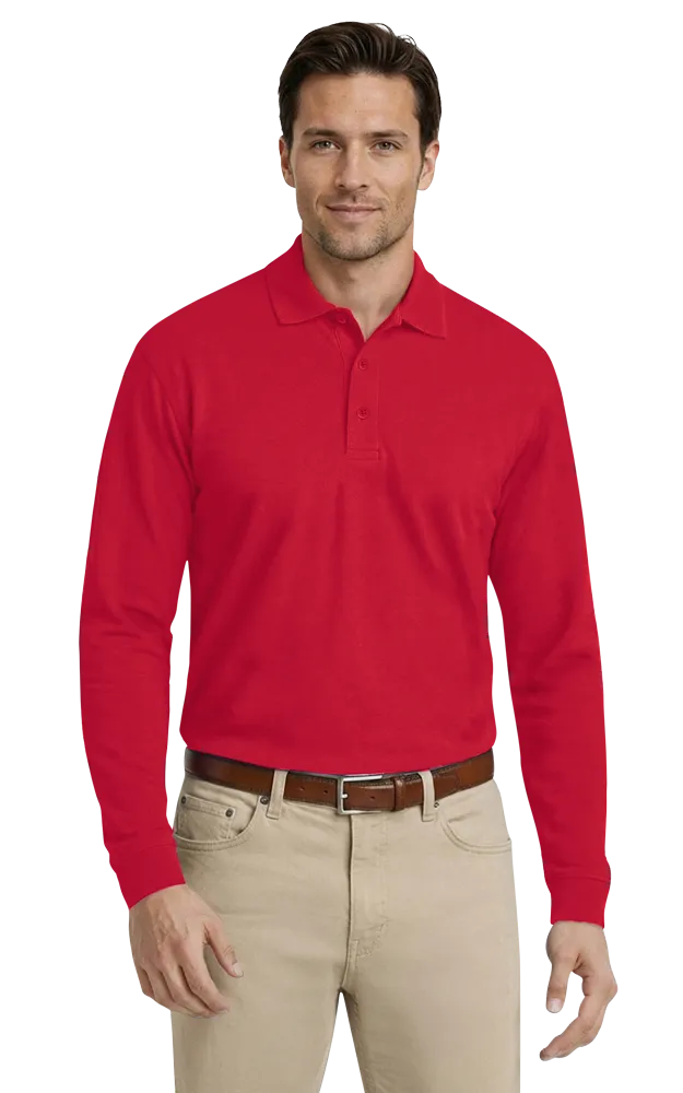 ADULT SOFT TOUCH LONG SLEEVE POLO -  RED 2 EXTRA LARGE SOLID