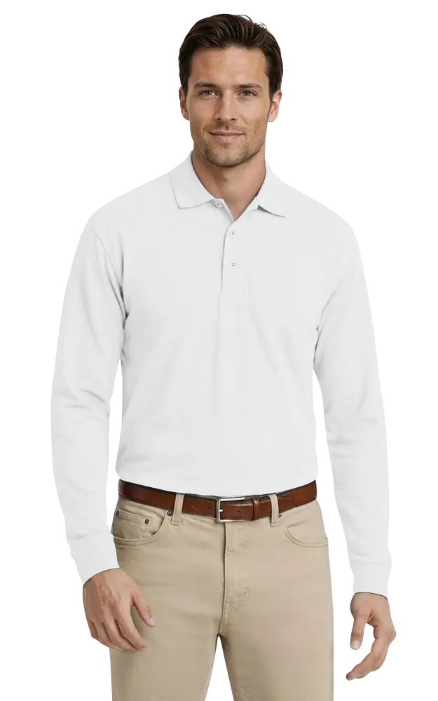 ADULT SOFT TOUCH LONG SLEEVE POLO  -  WHITE 2 EXTRA LARGE SOLID