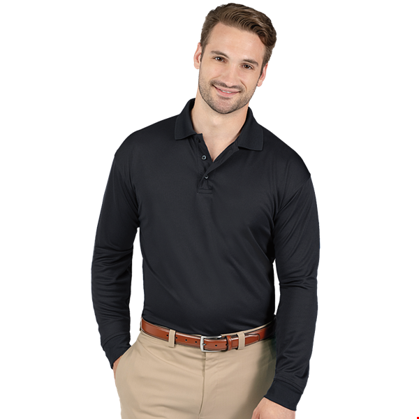MENS AVENGER MICRO PIQUE L/S POLO BLACK 2 EXTRA LARGE SOLID
