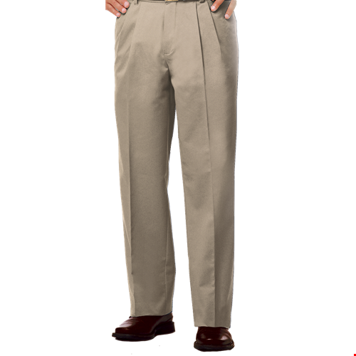 MENS PLEATED FRONT TEFLON TREATED TWILL PANTS  -  KHAKI LENGTH 30 WAIST 28