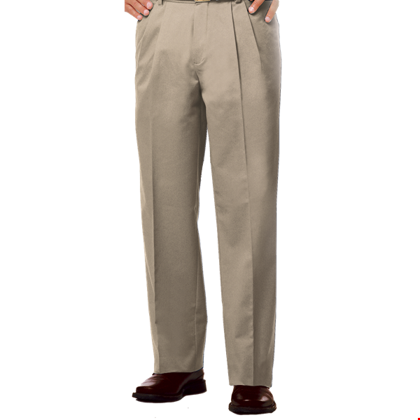 MENS PLEATED FRONT TEFLON TREATED TWILL PANTS  -  KHAKI LENGTH 30 WAIST 28