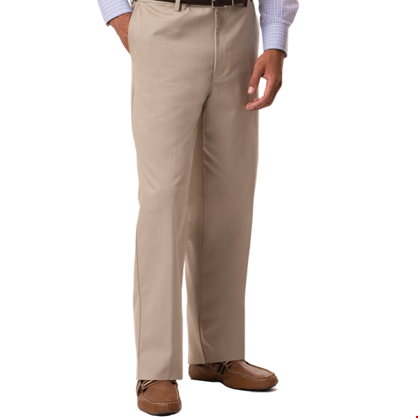 MENS FLAT FRONT TEFLON TREATED TWILL PANTS  -  KHAKI LENGTH 30 WAIST 28