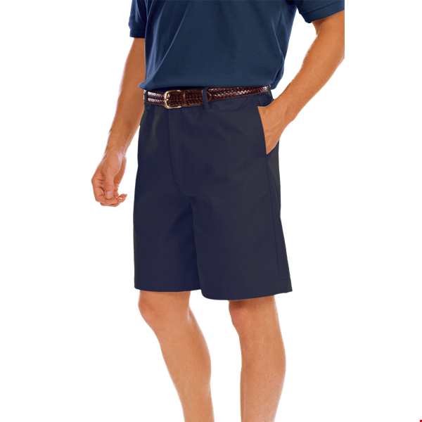 MENS FLAT FRONT TEFLON TREATED TWILL SHORTS CO# -  NAVY LENGTH 8 INCH WAIST 28