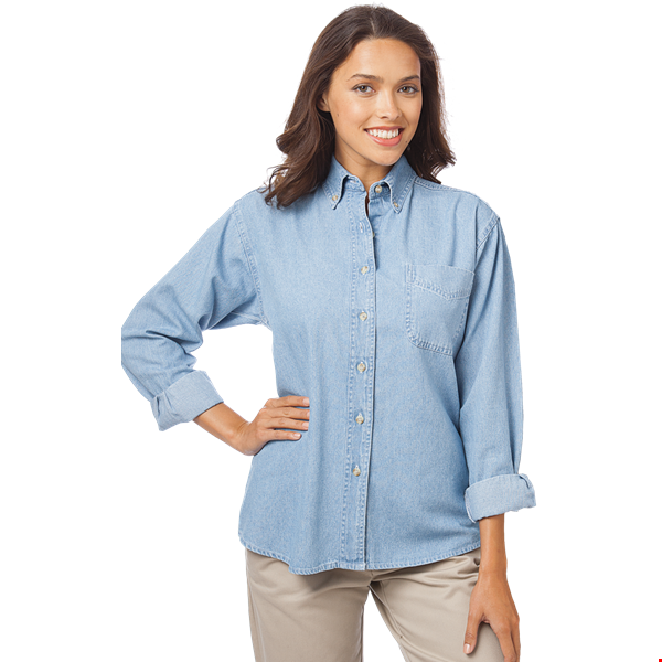 LADIES LONG SLEEVE PREMIUM DENIM  -  FADED BLUE 2 EXTRA LARGE SOLID