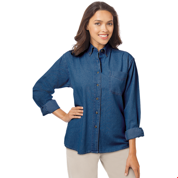 LADIES LONG SLEEVE PREMIUM DENIM  -  VINTAGE BLUE 2 EXTRA LARGE SOLID