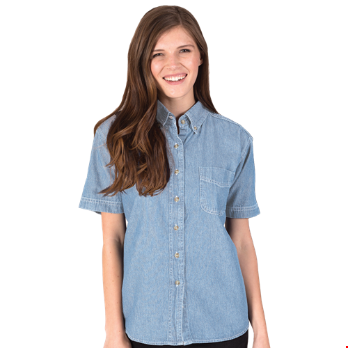 LADIES SHORT SLEEVE PREMIUM DENIM  -  FADED BLUE 2 EXTRA LARGE SOLID