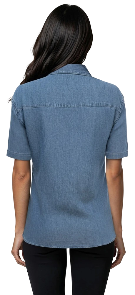 LADIES SHORT SLEEVE PREMIUM DENIM  -  VINTAGE BLUE 2 EXTRA LARGE SOLID