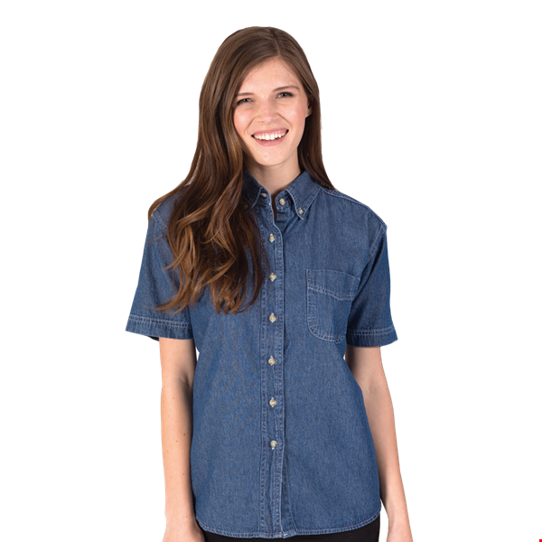 LADIES SHORT SLEEVE PREMIUM DENIM  -  VINTAGE BLUE 2 EXTRA LARGE SOLID