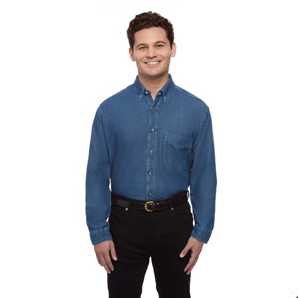 MENS LONG SLEEVE PREMIUM DENIM  -  VINTAGE BLUE EXTRA SMALL SOLID