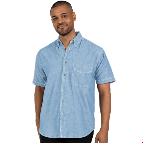 MENS SHORT SLEEVE PREMIUM DENIM  -  FADED BLUE 2 EXTRA LARGE SOLID